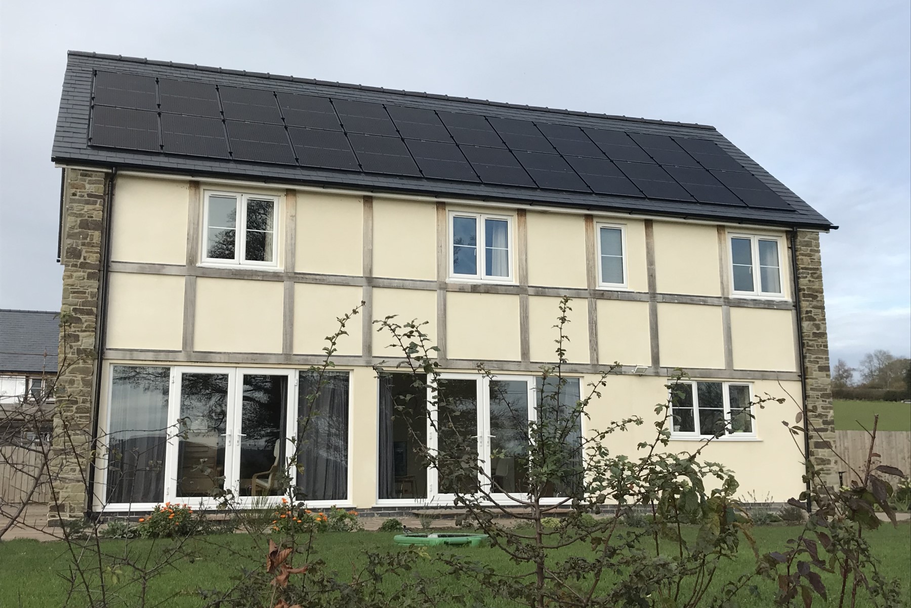 Solar panels integrated into a slate roof